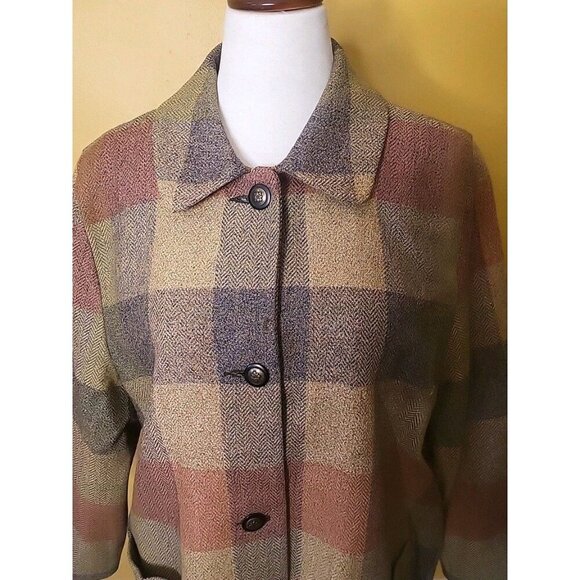Avoca Collection Coat Women XXL 100 Wool Made In Ireland Patchwork Jacket 14 EUC - Picture 2 of 11